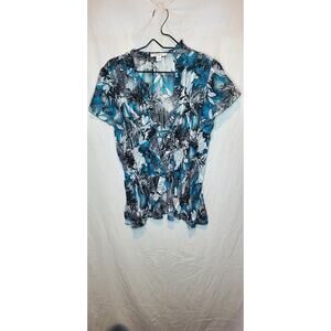 Dress Barn Multicolor Sheer Short Sleeve Cover Up Blouse Tie Front Size Large